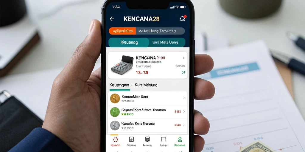 Screenshot KENCANA28 menampilkan antarmuka aplikasi Kurs Mata Uang yang bersih dan informatif.