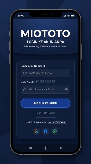 Tampilan halaman login miototo